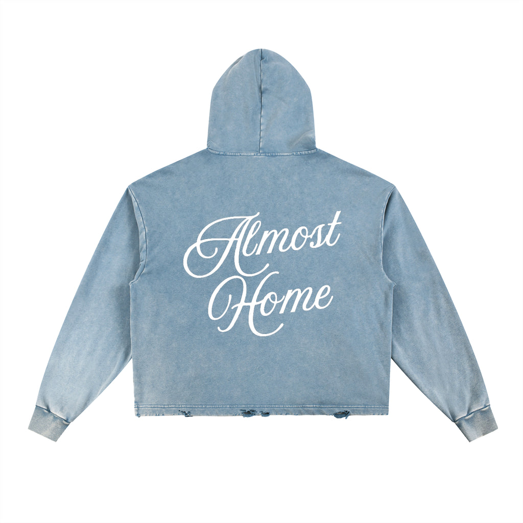 Almost Home |  Cropped Washed Frayed-Hem Hoodie