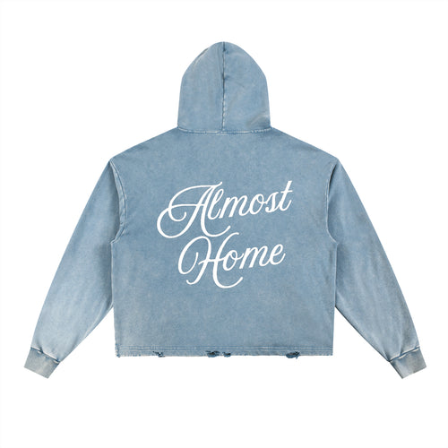 Almost Home |  Cropped Washed Frayed-Hem Hoodie