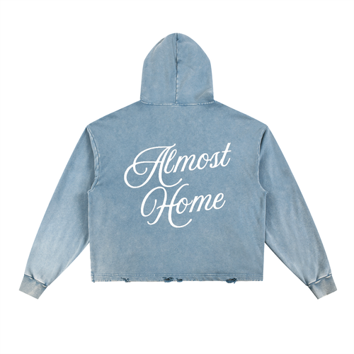 Almost Home |  Cropped Washed Frayed-Hem Hoodie